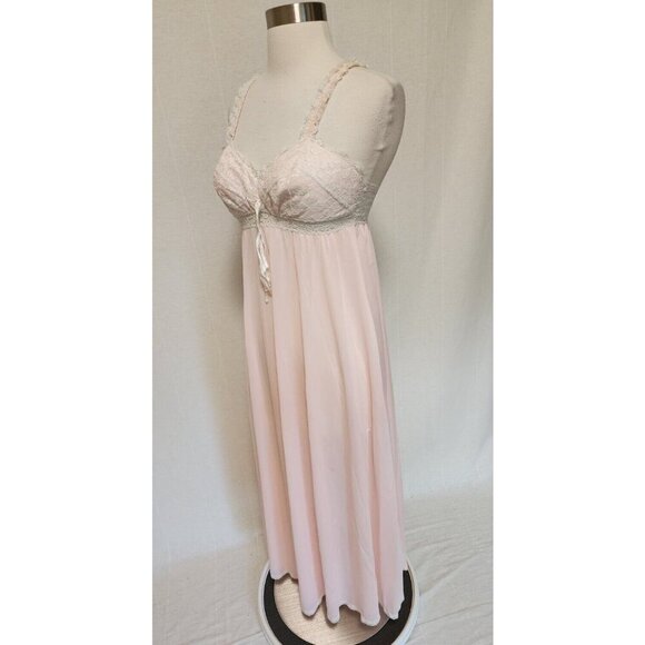 60s Vintage Pink Lace Semi Sheer Nylon Nightgown Lingerie Boudoir - Picture 3 of 8